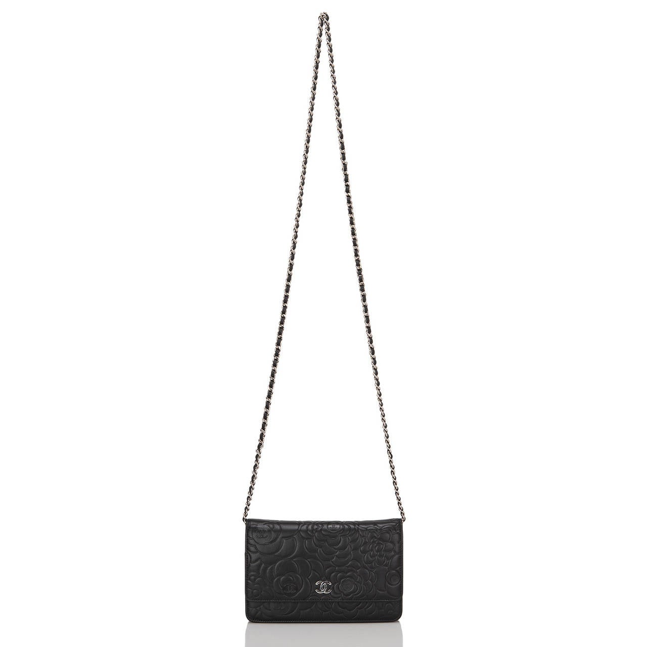 Women's Chanel Black Lambskin Camellia Wallet On Chain (WOC)