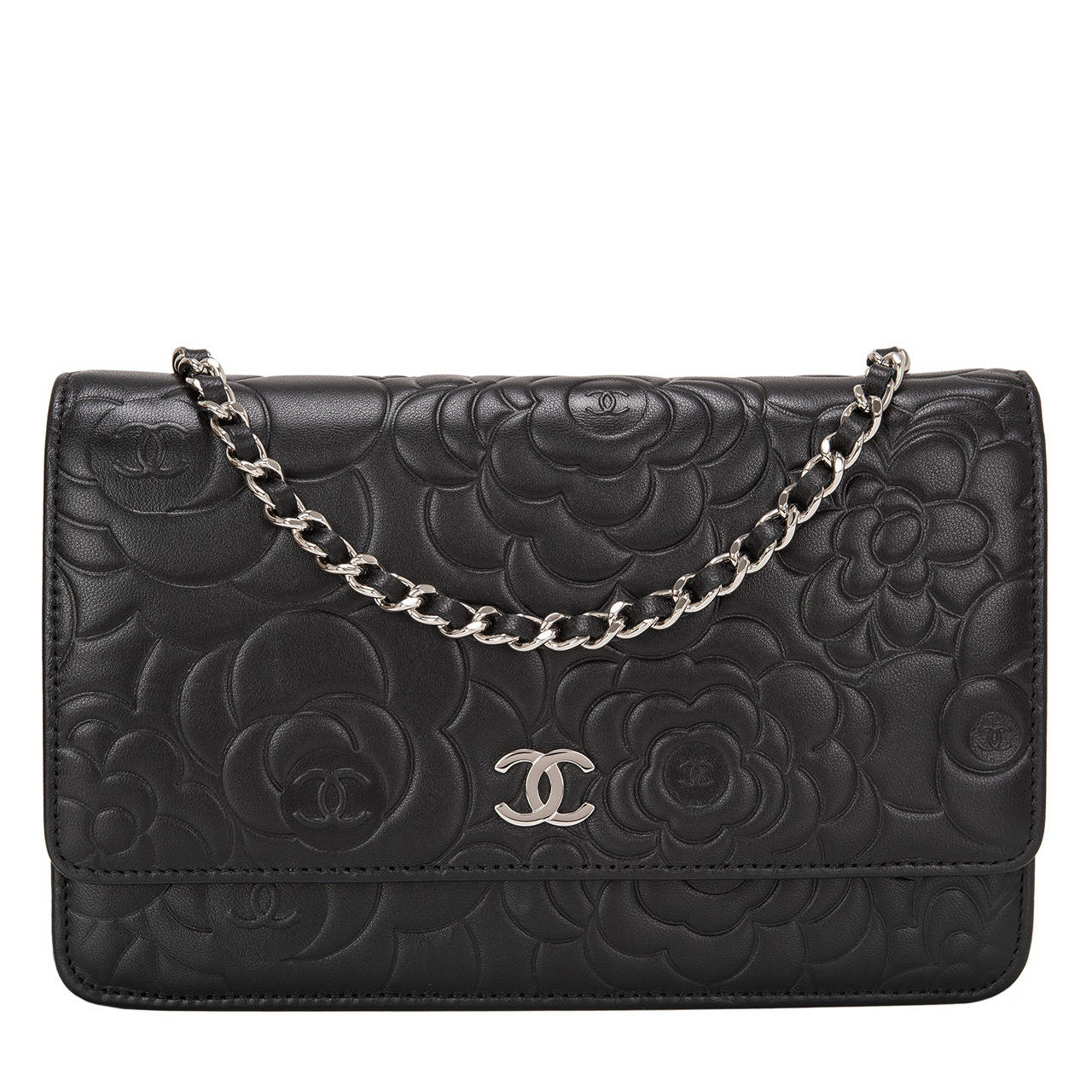 Chanel Black Lambskin Camellia Wallet On Chain (WOC) at 1stDibs ...