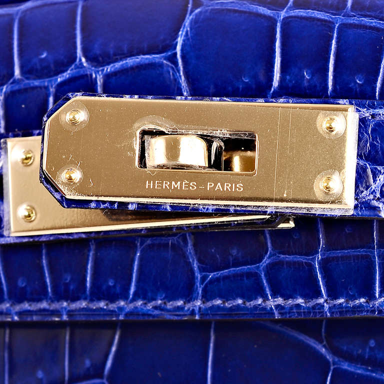 Hermes Bleu Electrique ( Blue Electric) Niloticus Crocodile Kelly Cut Permabrass 1