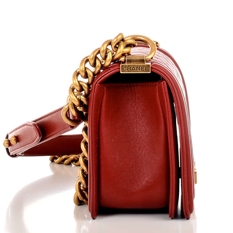 Women's Chanel Red Lambskin Small Boy Bag