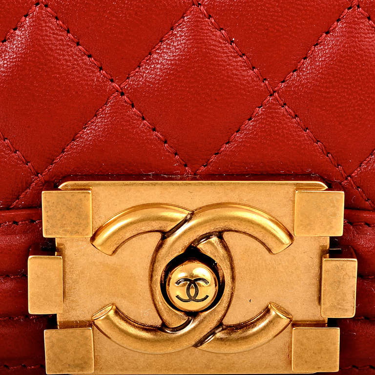 Chanel Red Lambskin Small Boy Bag 3
