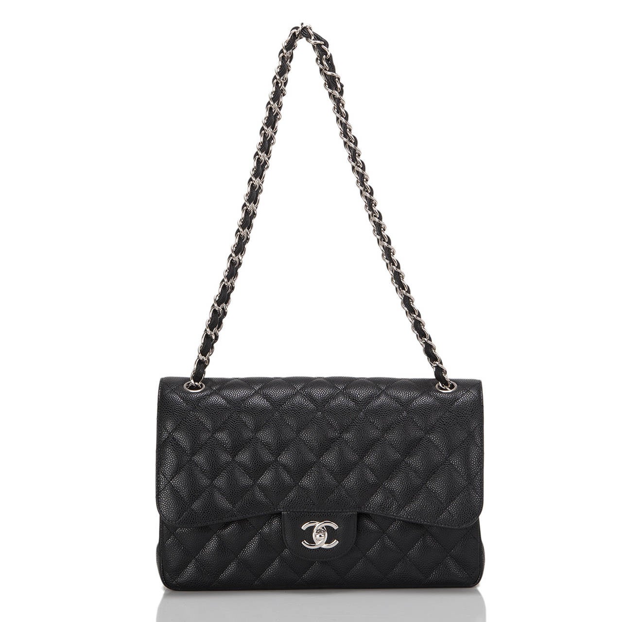 Chanel Black Quilted Caviar Jumbo Classic Double Flap Bag 1