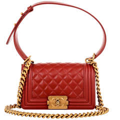 Chanel Red Lambskin Small Boy Bag