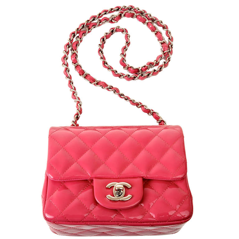 Chanel Fuchsia Pink Quilted Patent Mini Classic 2.55 Shoulder/Crossbody Flap Bag 3