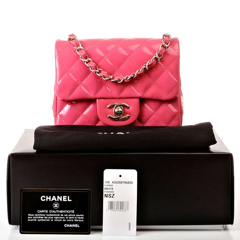 Chanel Fuchsia Pink Quilted Patent Mini Classic 2.55 Shoulder/Crossbody Flap Bag 6