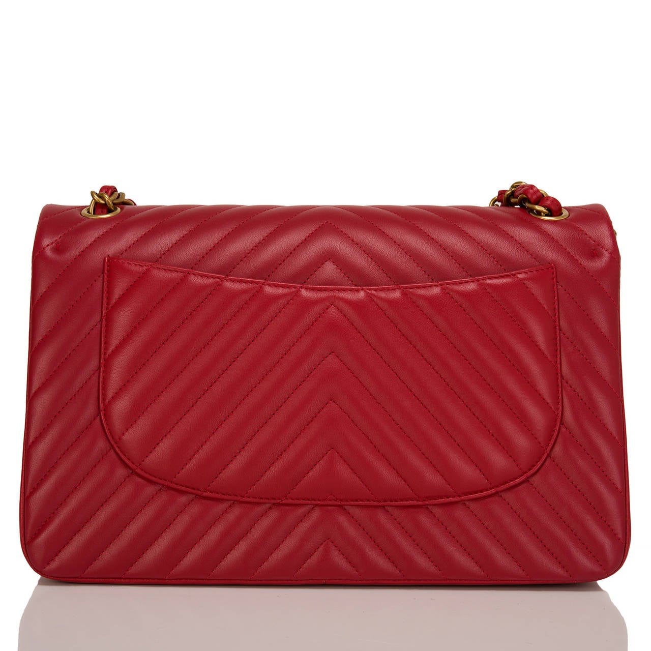 Chanel Dark Red Chevron Jumbo Classic Double Flap Bag In New Condition In New York, NY