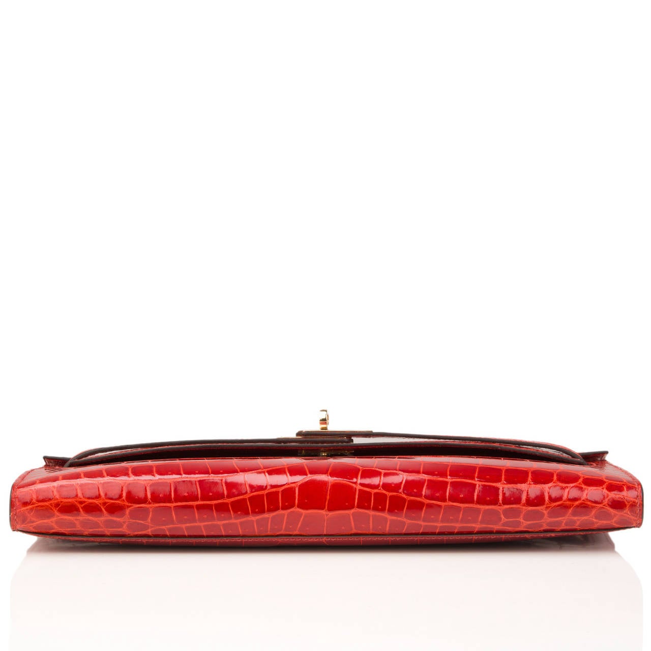 Hermes Sanguine Shiny Porosus Crocodile Kelly Cut In New Condition In New York, NY