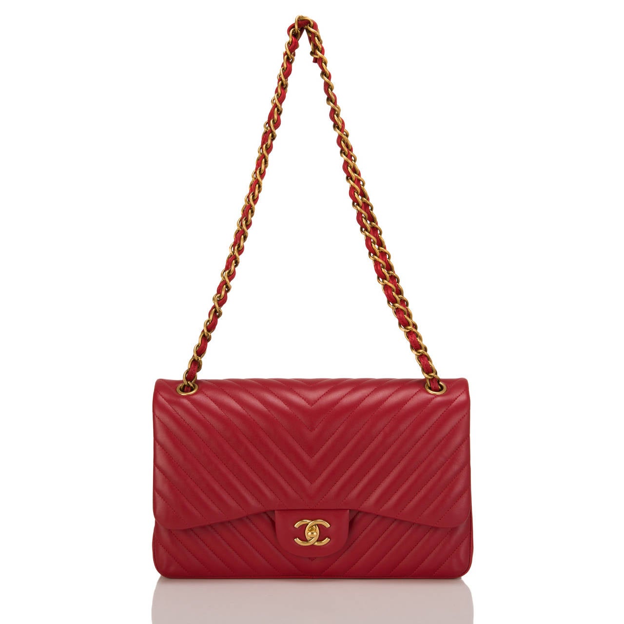 Chanel Dark Red Chevron Jumbo Classic Double Flap Bag 1