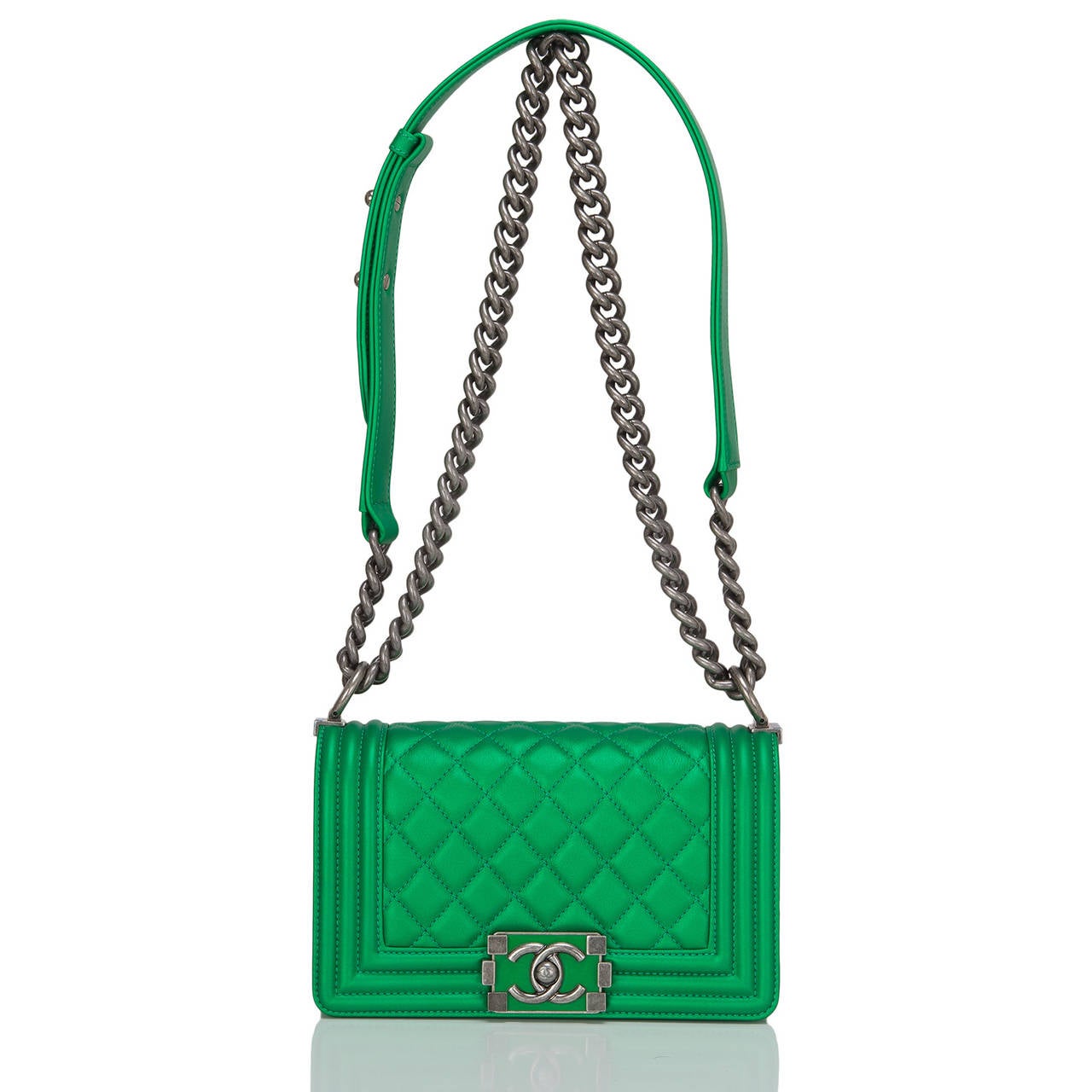 Chanel Green Metallized Calfskin Small Boy Bag 1