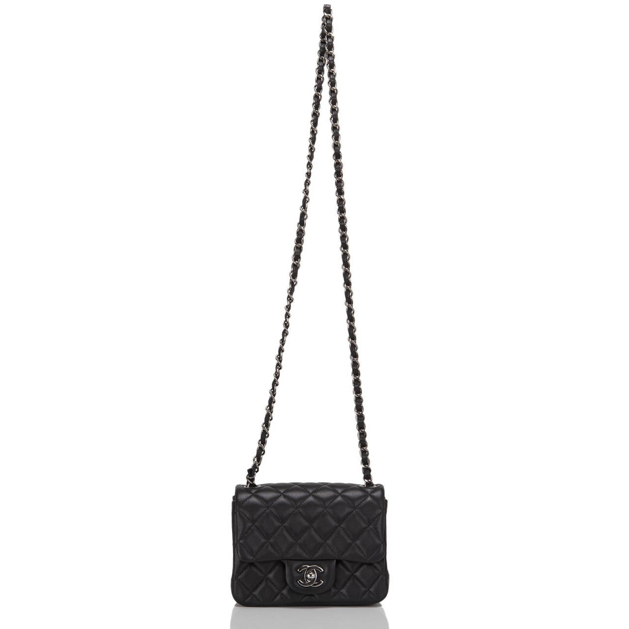 Chanel Black Quilted Lambskin Square Mini Classic Flap Bag In New Condition In New York, NY