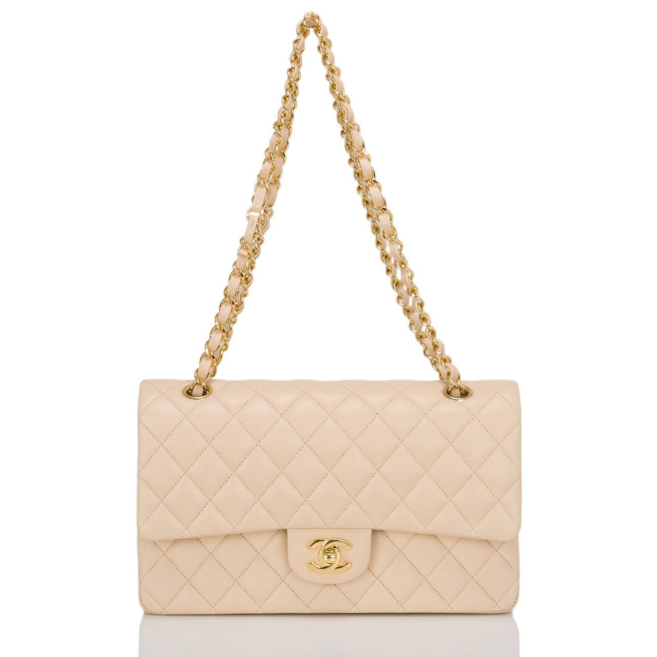 Chanel Light Beige Lambskin Large Classic Double Flap Bag 1