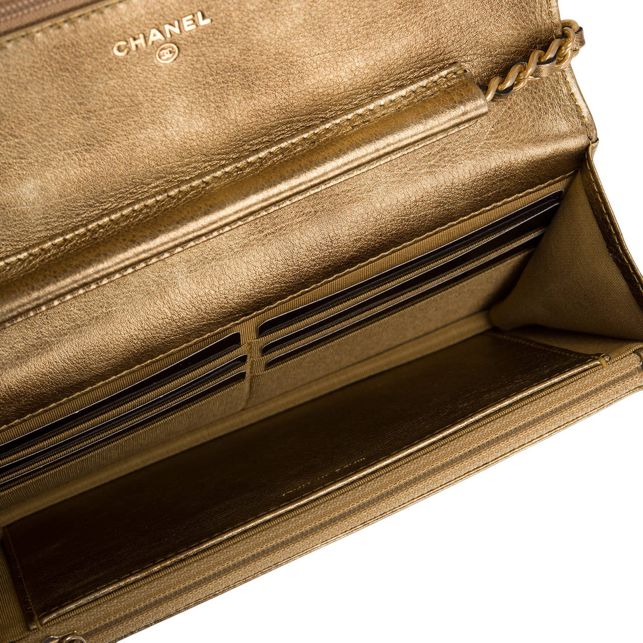 Chanel Gold Distressed Calfskin Boy Wallet On Chain (WOC) 1