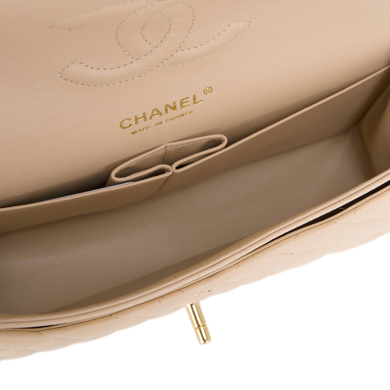 Chanel Light Beige Lambskin Large Classic Double Flap Bag 2