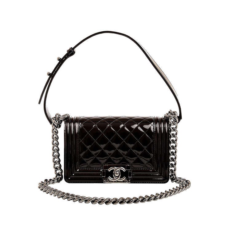 Chanel Black Patent Small Boy Bag at 1stDibs