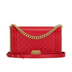 Chanel Red Quilted Lambskin New Medium Boy Bag