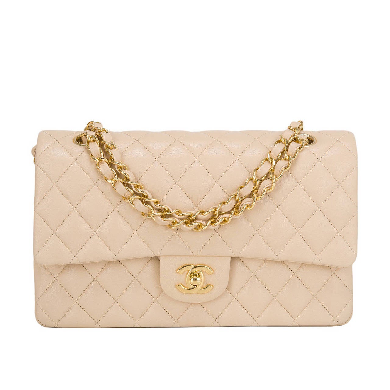 Chanel Light Beige Lambskin Large Classic Double Flap Bag