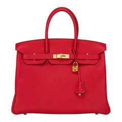 Hermes Rouge Casaque Birkin 35cm Gold Hardware