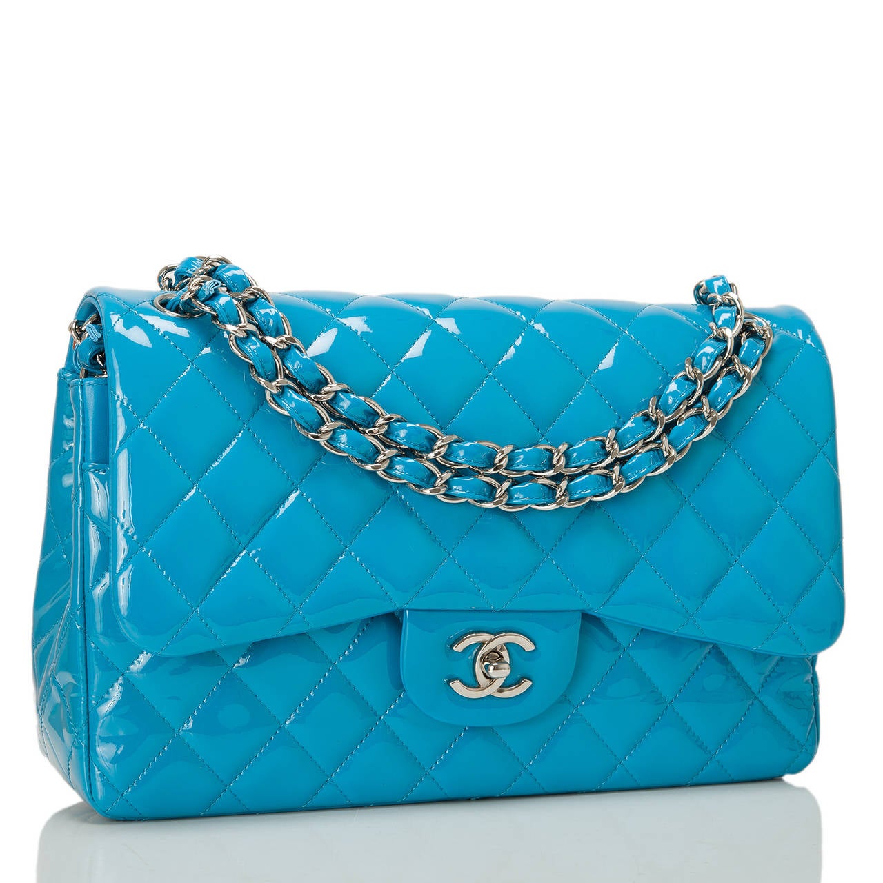 Chanel Turquoise Patent Jumbo Classic Double Flap Bag at 1stDibs
