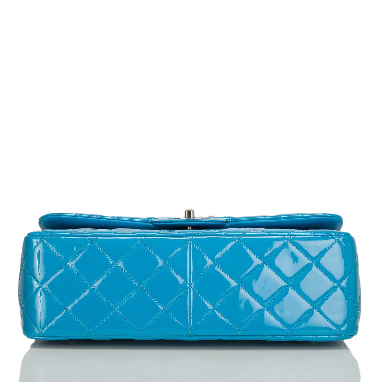 Chanel Turquoise Patent Jumbo Classic Double Flap Bag In New Condition In New York, NY
