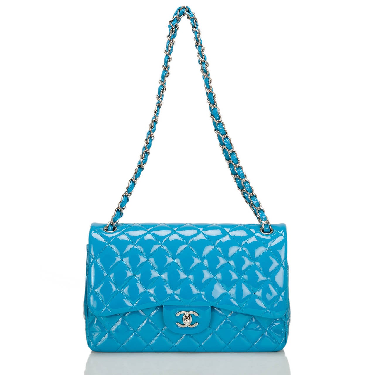 Women's Chanel Turquoise Patent Jumbo Classic Double Flap Bag