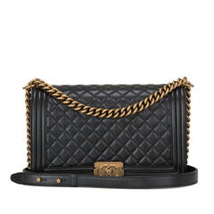 Chanel Pearly Black Lambskin New Medium Boy Bag Gold Hardware