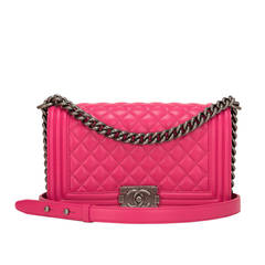 Chanel Fuchsia Quilted Calfskin Medium Boy Bag