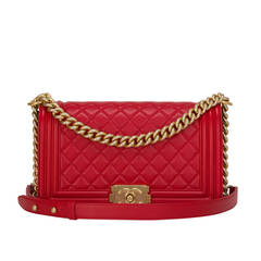 Chanel Red Quilted Lambskin Medium Boy Bag