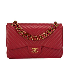 Chanel Dark Red Chevron Jumbo Classic Double Flap Bag