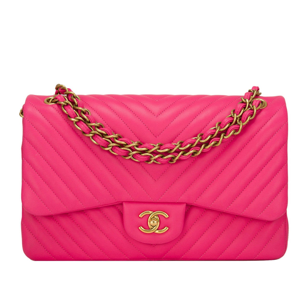 Chanel Fuchsia Chevron Jumbo Classic Double Flap Bag at 1stDibs