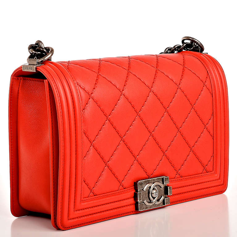 Chanel Red Quilted Calfskin New Medium Double Quilt Boy Bag In New Condition In New York, NY