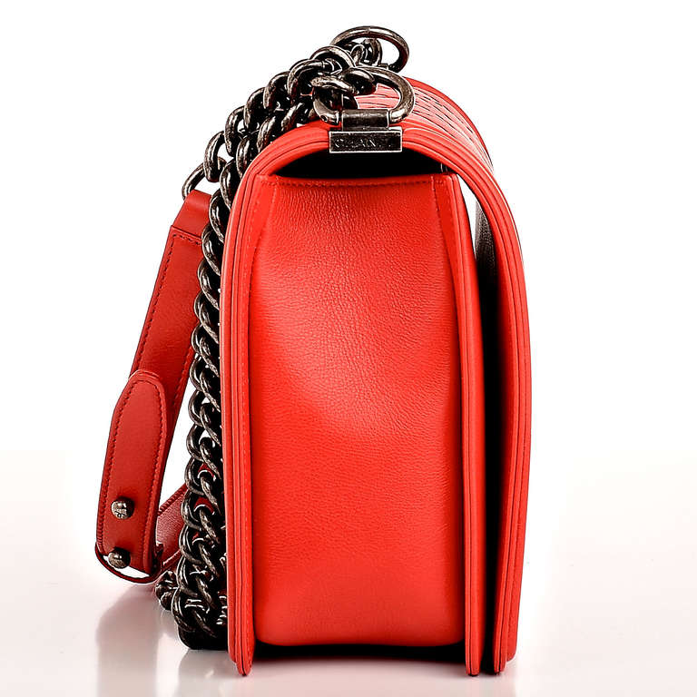 Women's Chanel Red Quilted Calfskin New Medium Double Quilt Boy Bag