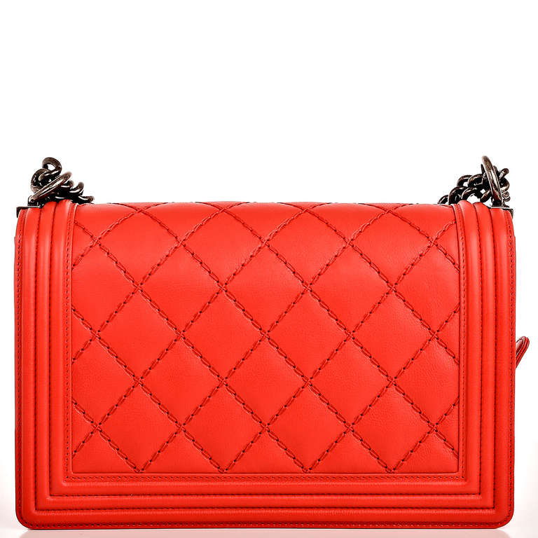 Chanel Red Quilted Calfskin New Medium Double Quilt Boy Bag 1
