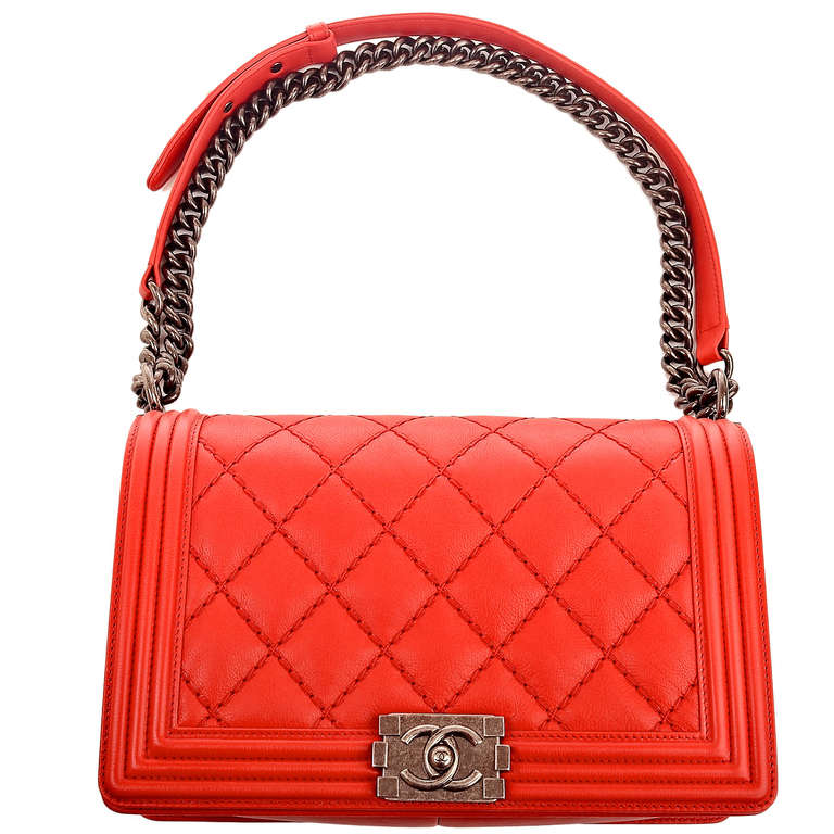Chanel Red Quilted Calfskin New Medium Double Quilt Boy Bag 4