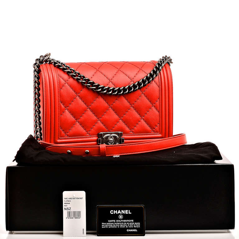 Chanel Red Quilted Calfskin New Medium Double Quilt Boy Bag 6