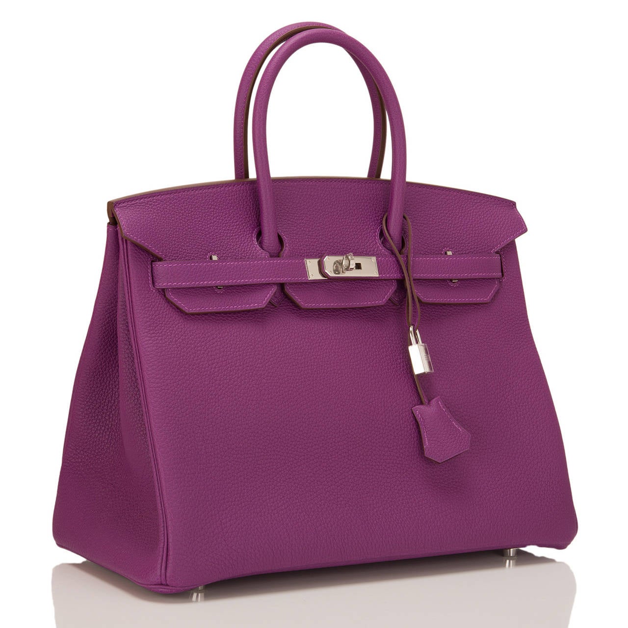 Hermes Anemone Birkin 35cm in togo (bull) with palladium hardware.

This Birkin features tonal stitching, front toggle closure, clochette with lock and two keys, and double rolled handles. The interior is lined in Anemone chevre with one zip