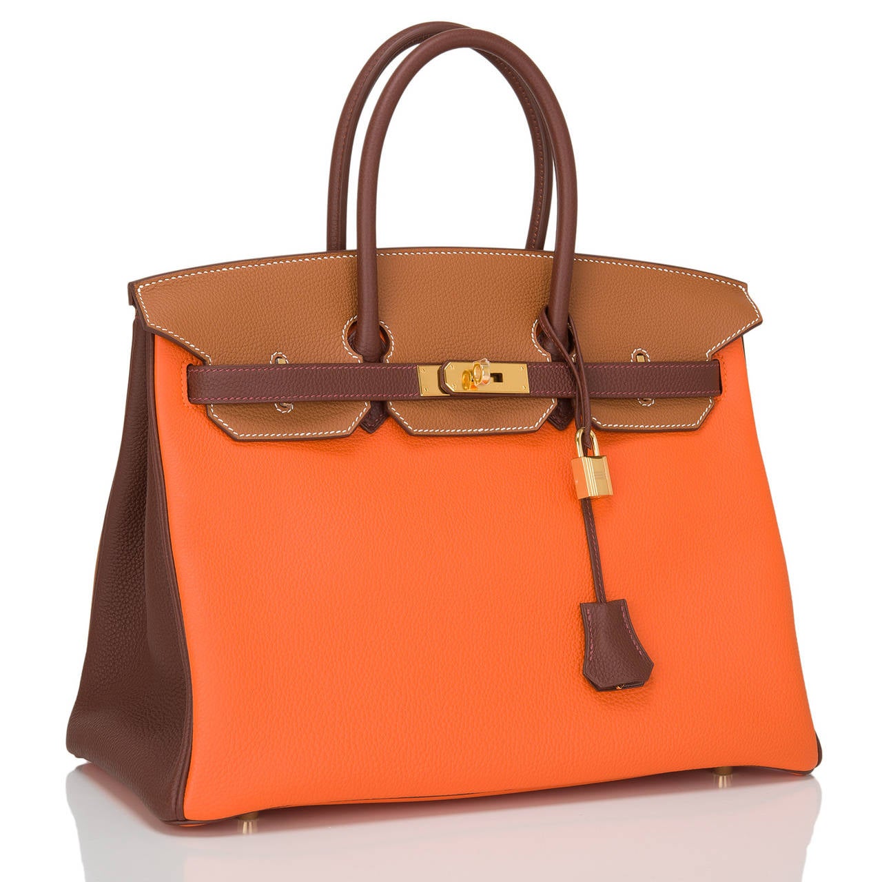 Hermes Birkin Crocodile Bag in Tri-color Horseshoe Orange with Gold  Hardware