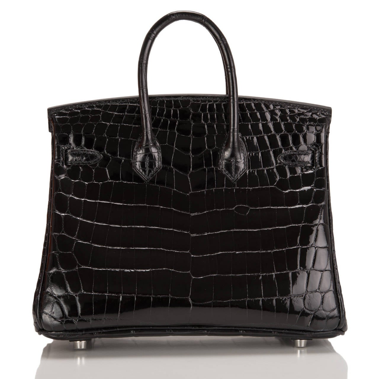 Hermes Black Niloticus Crocodile Birkin 25cm Palladium Hardware In New Condition In New York, NY