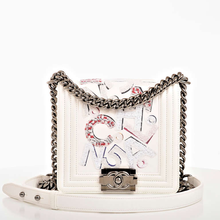 Chanel Rare Limited Edition "Chanel No 5" Graffiti Lambskin Boy Bag