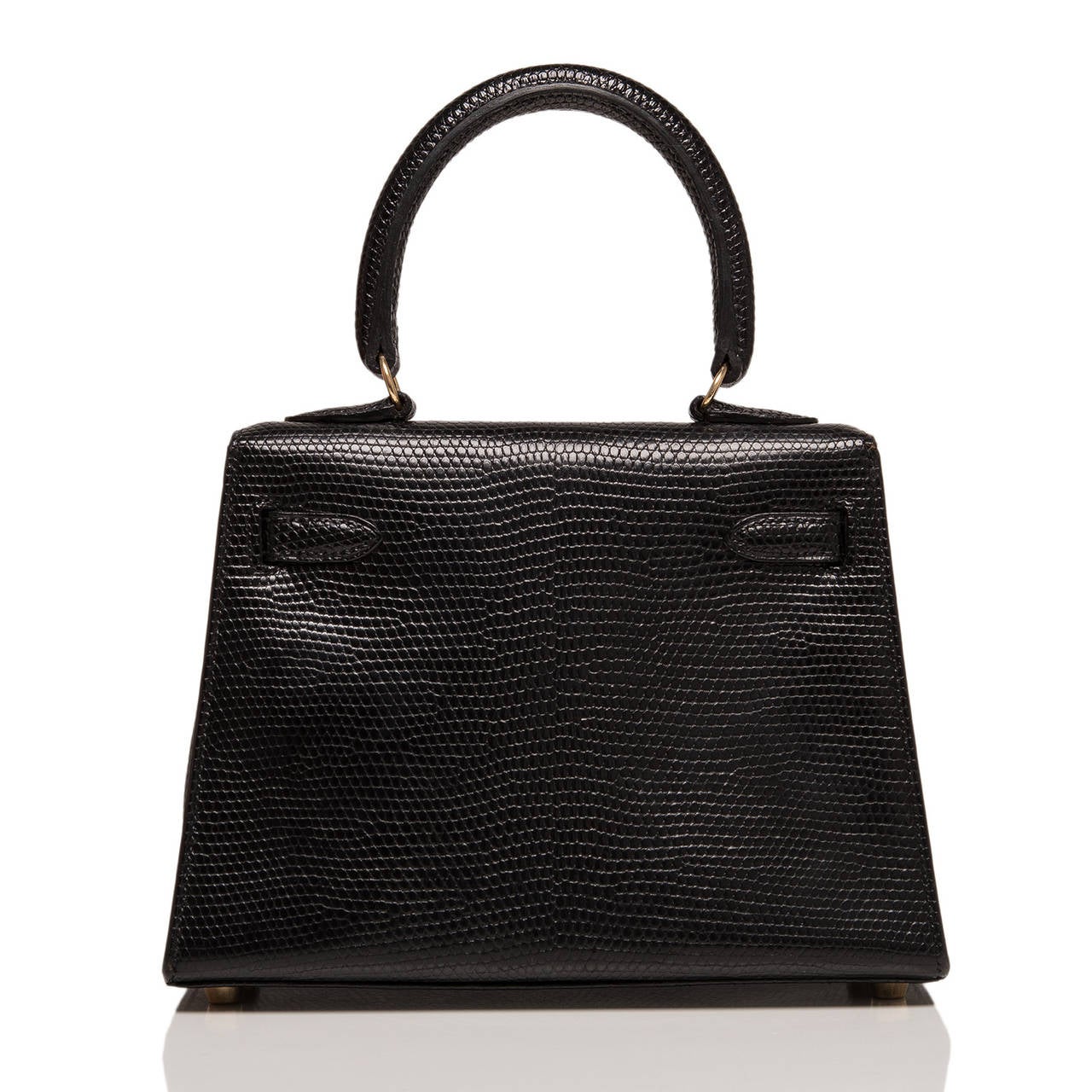 Hermes Black Lizard Kelly 20cm Gold Hardware In Excellent Condition In New York, NY