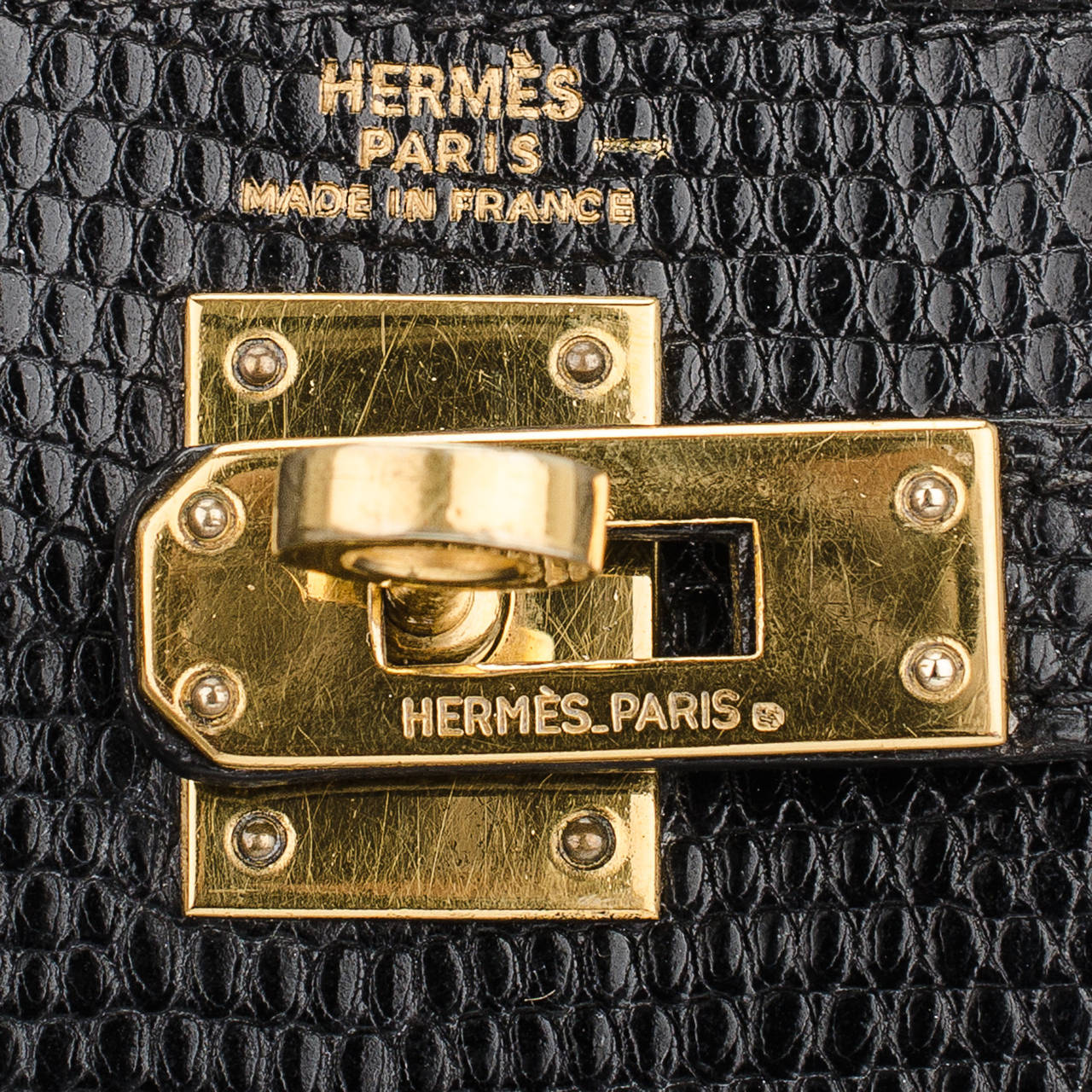Hermes Black Lizard Kelly 20cm Gold Hardware 1