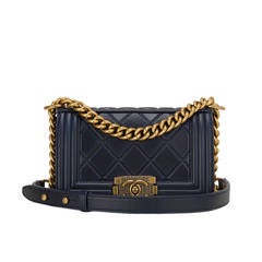 Chanel Navy Embossed Small Boy Bag - Metiers d'art Paris-Salzburg