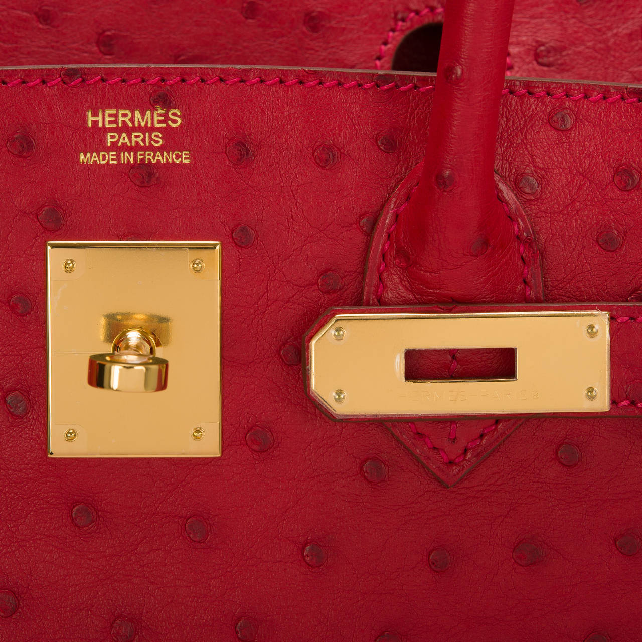 Red Hermes Rouge Vif Ostrich Birkin 30cm Gold Hardware