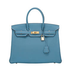 Hermes Blue Jean Togo Birkin 35cm Gold Hardware