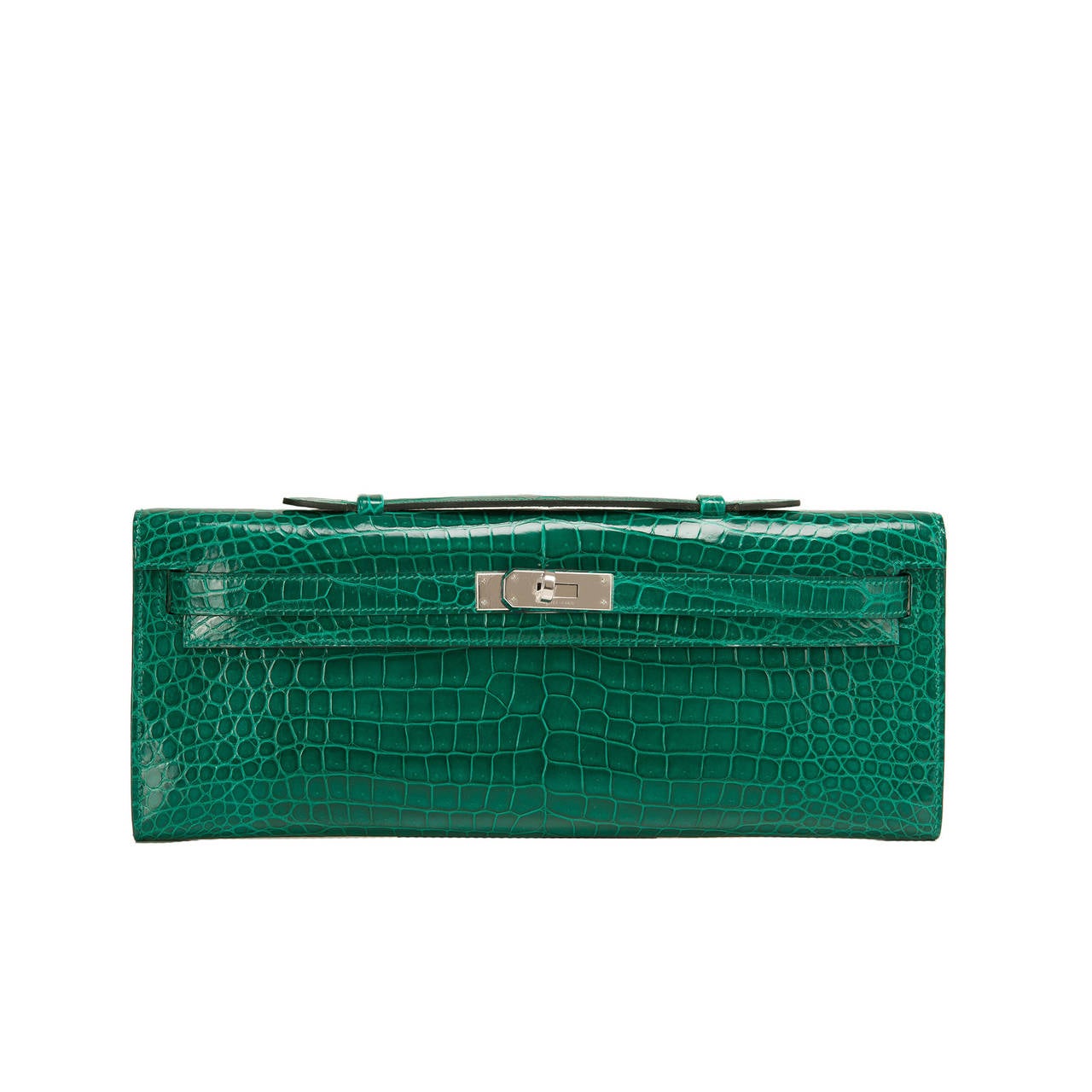 Hermes Emerald Shiny Porosus Crocodile Kelly Cut For Sale at 1stdibs  