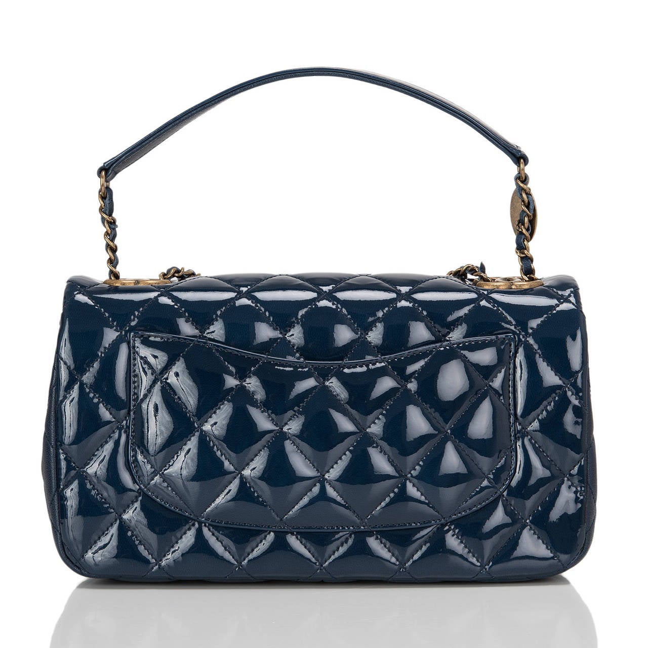 Black Chanel Navy Quilted Patent Eyelet Flap Bag