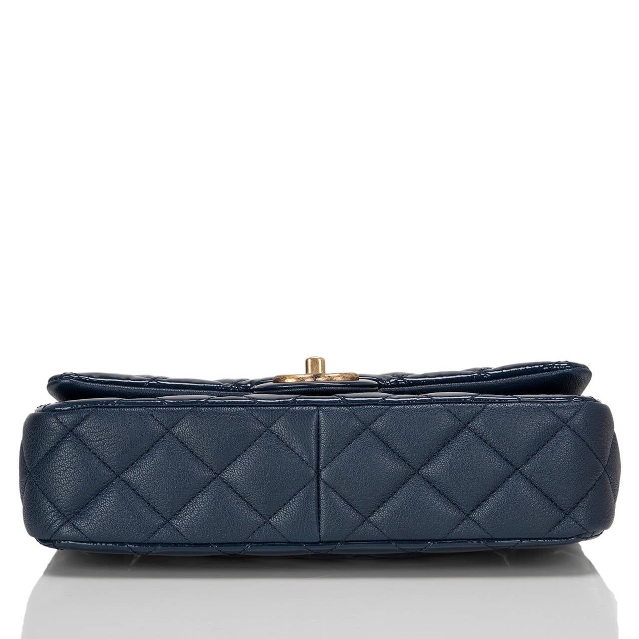 Chanel Navy Quilted Patent Eyelet Flap Bag In New Condition In New York, NY