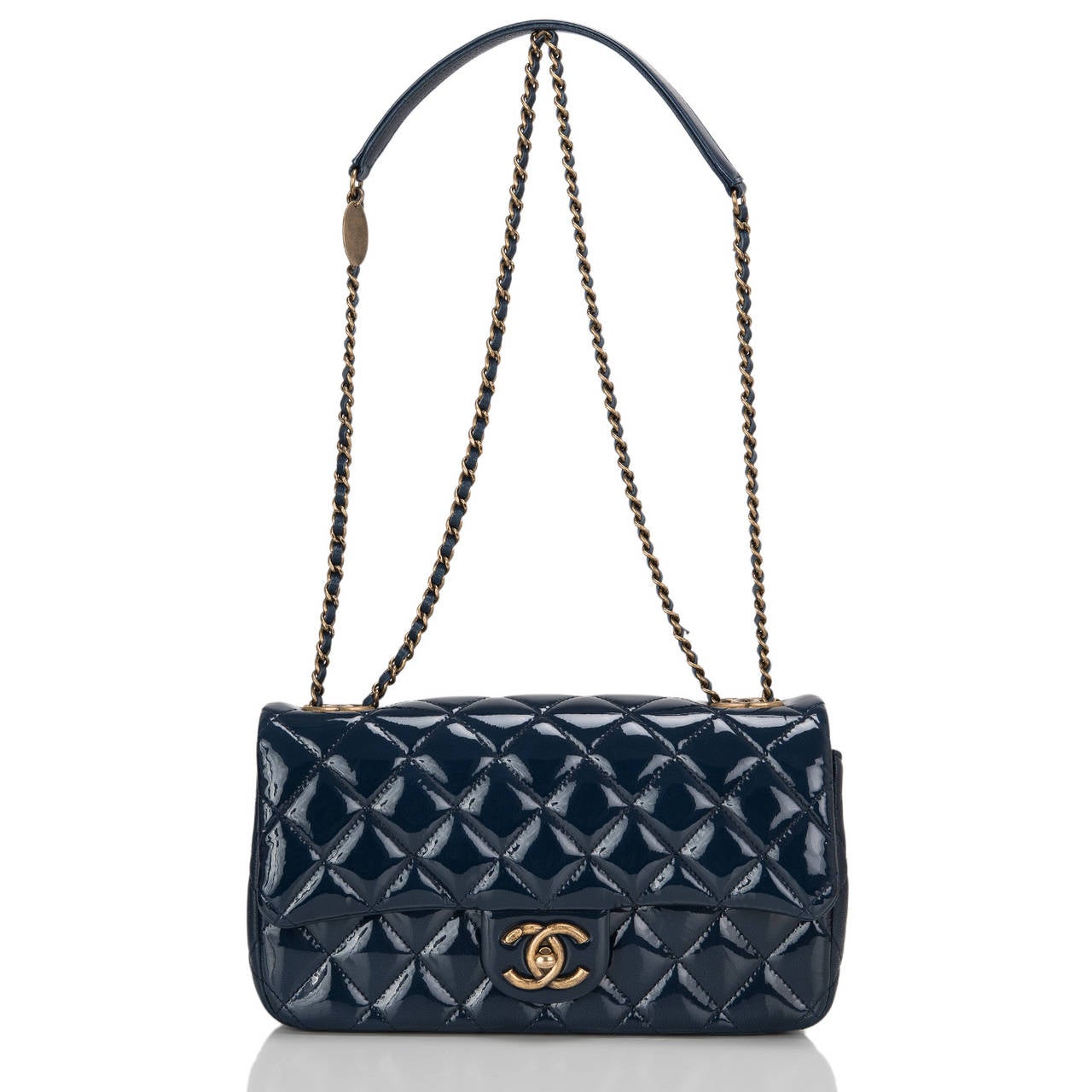 Women's Chanel Navy Quilted Patent Eyelet Flap Bag