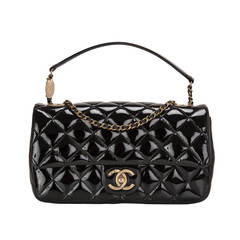 Chanel Black Quilted Patent Eyelet Flap Bag