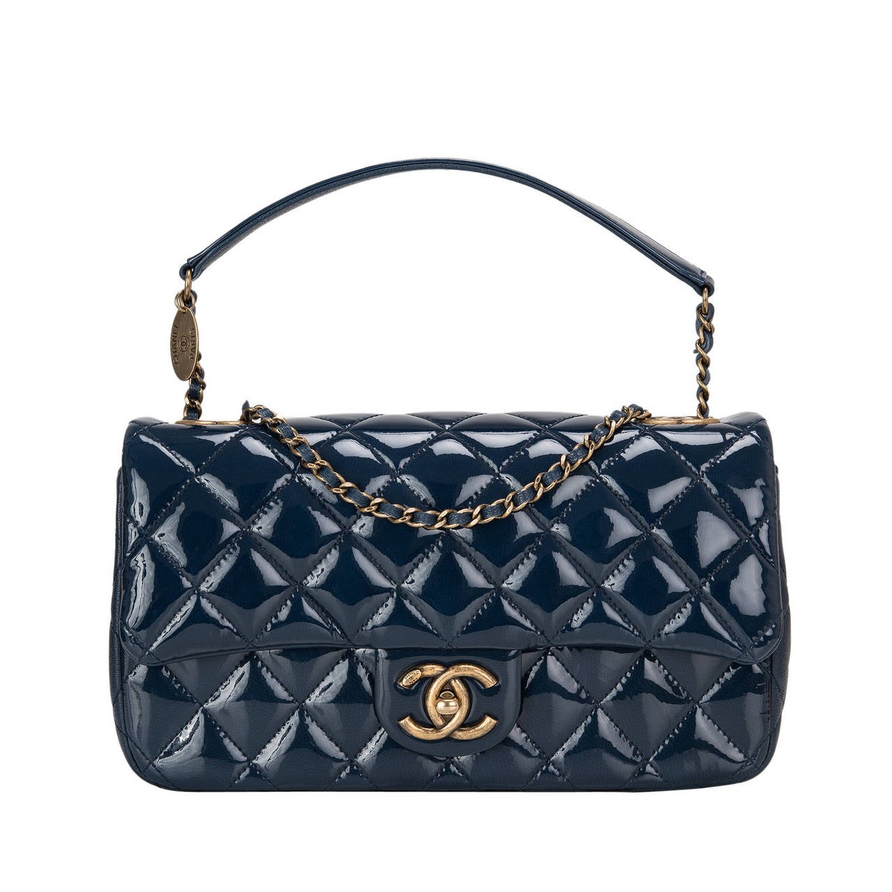 Chanel Navy Quilted Patent Eyelet Flap Bag