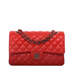 Chanel Red Quilted Lambskin Medium Classic Double Flap Bag